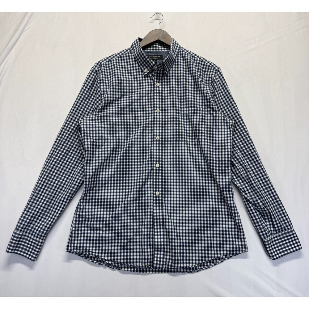 Banana Republic Soft‎ Wash Slim Fit Shirt Mens L Blue White Gingham Button Down